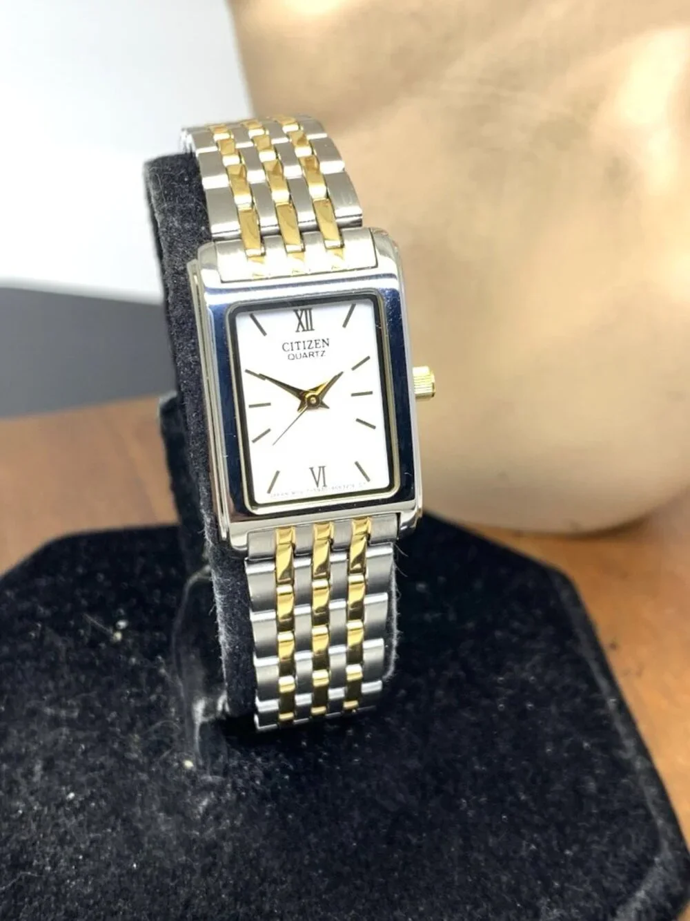 Citizen Women's Watch EJ5854-56A Quartz White Dial Two Tone Steel Tank Petite